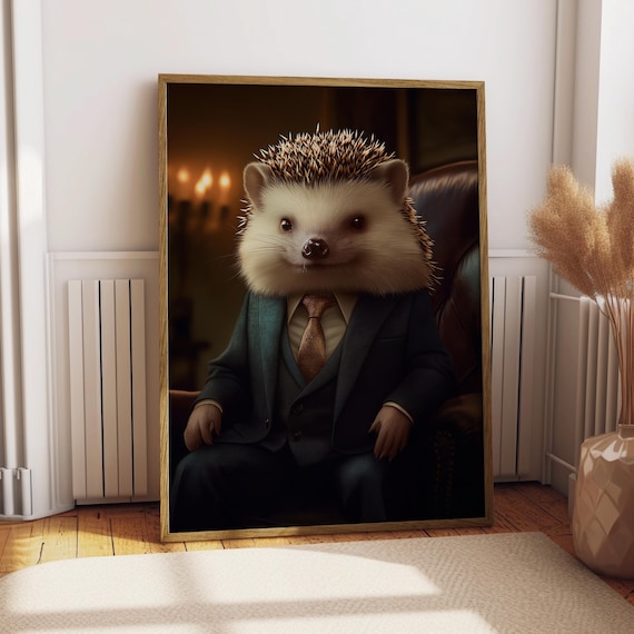 Hedgehog Suit Portrait Pet Poster Custom Art Wall Cute Animal Gift For Lover Owner