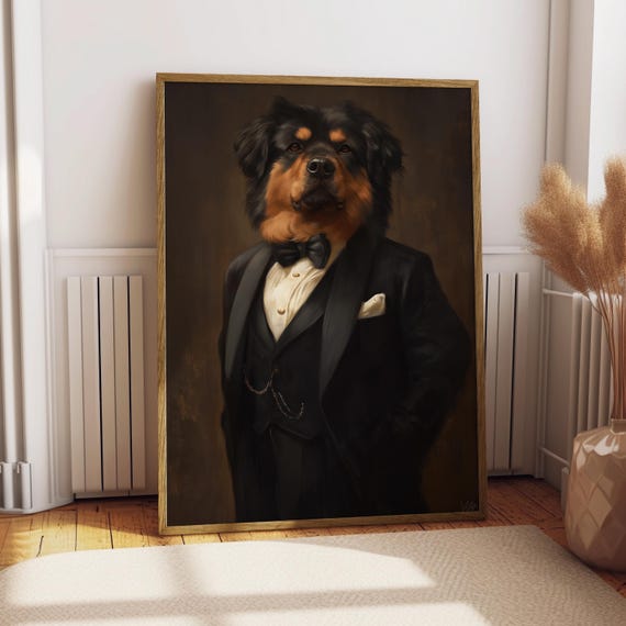 Tibetan Mastiff Suit Portrait Dog Poster Pet Custom Art Gift For Lover Funny
