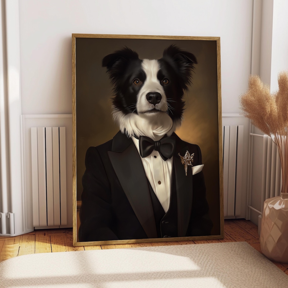 Border Collie Tuxedo Portrait Formal Dog Suit Pet Art Poster