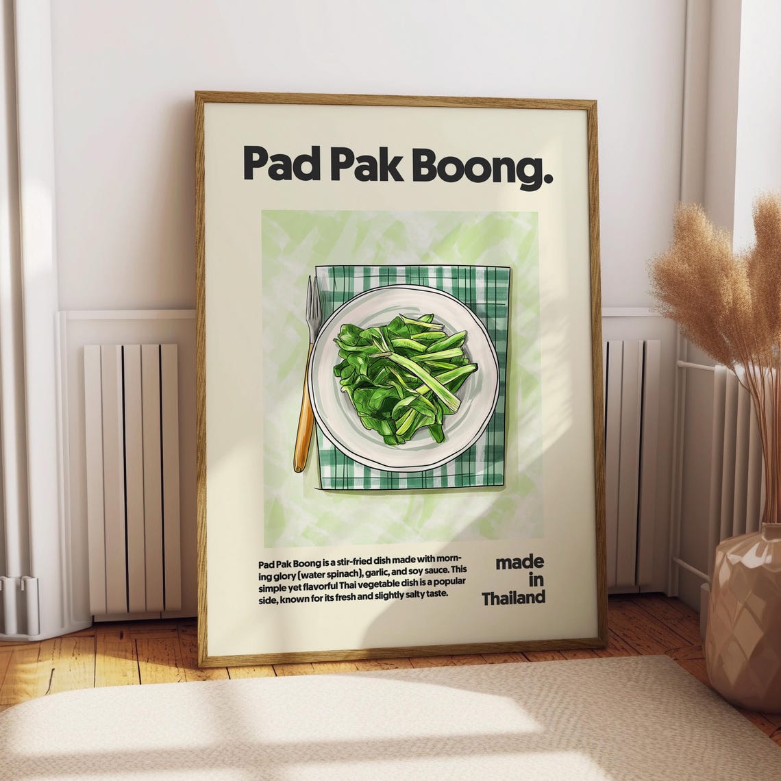 Pad Pak Boong Thai Morning Glory Food Poster Kitchen Wall Decor Art