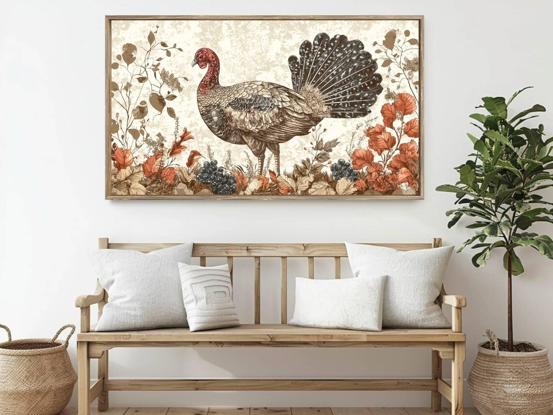 Thanksgiving Turkey Art Print, Fall Harvest Scene - Image 4