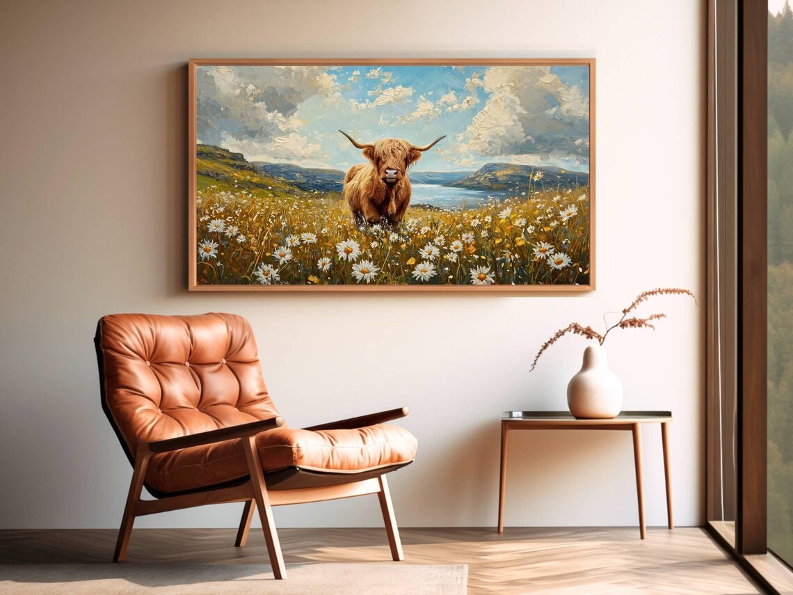 Highland Cow In Wildflower Meadow Art Print, Rustic - Image 4