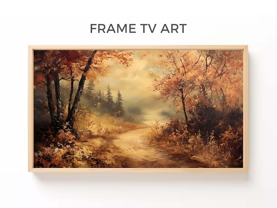 Misty Autumn Forest Pathway Golden Fall Foliage Vintage Oil Painting Poster