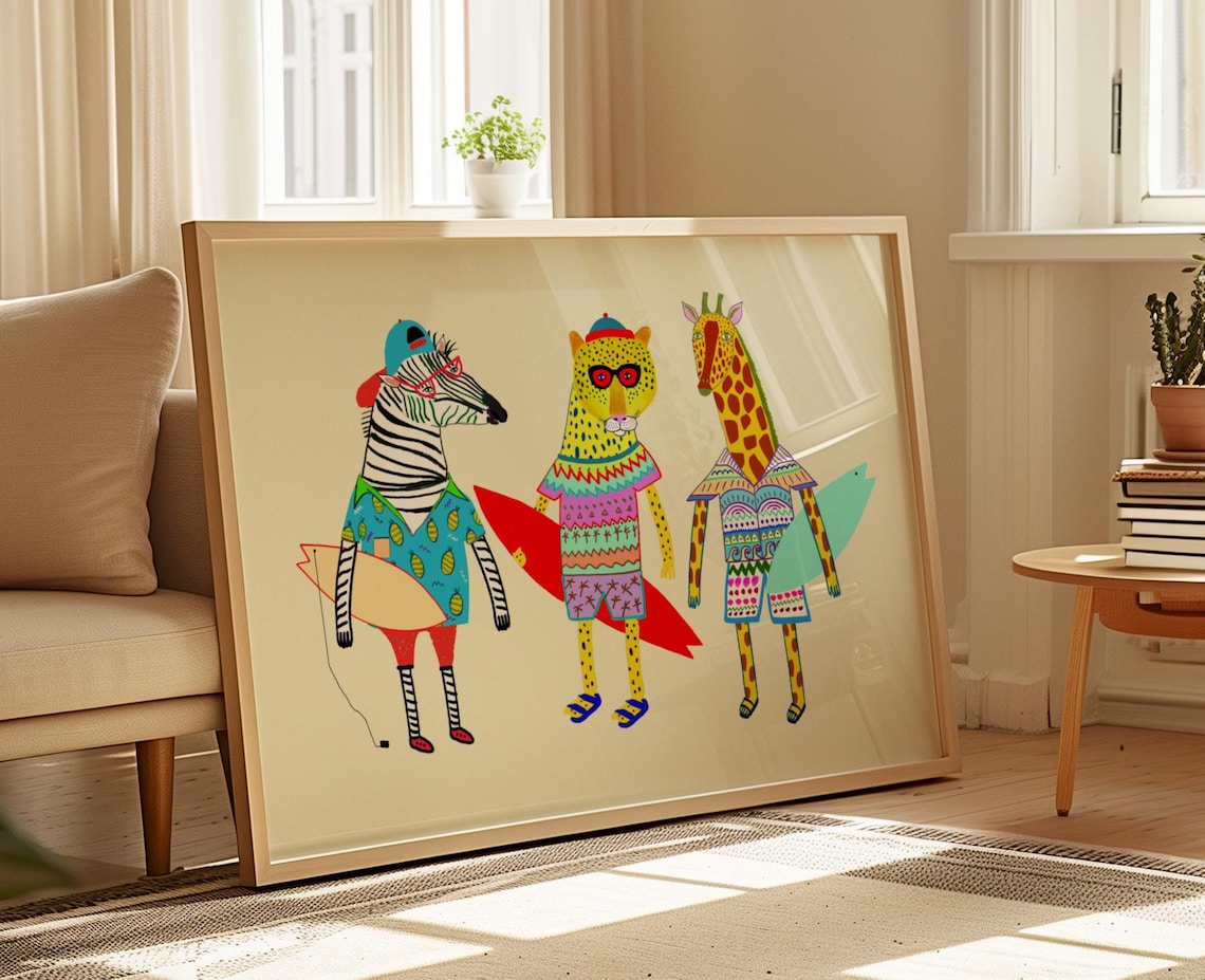 Surfer Dudes Art Print, Kids Surfing Beach Decor