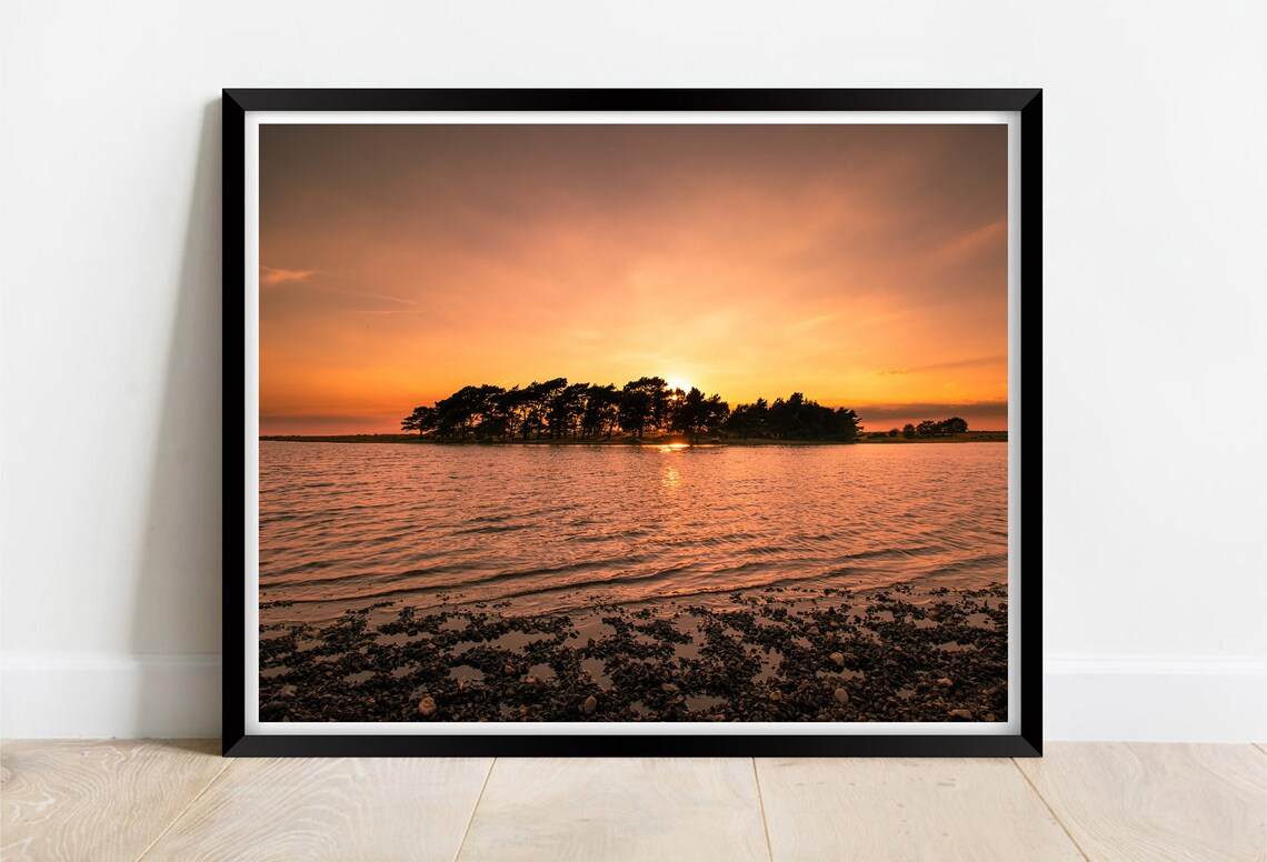 Hatchet Pond New Forest Hampshire Fiery Sunset Over Still Water Poster