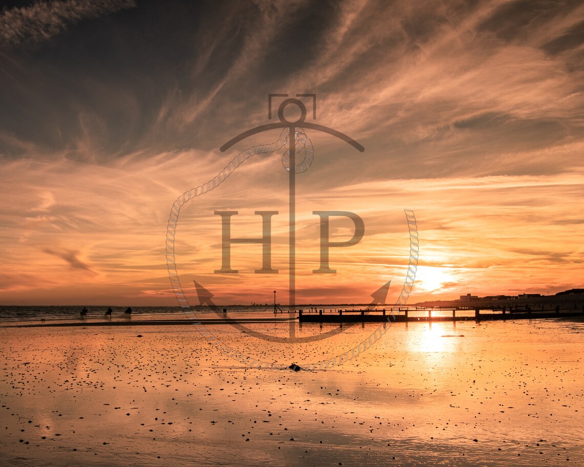 Bracklesham Bay West Sussex Sunset Wet Sand Reflection Poster - Image 3