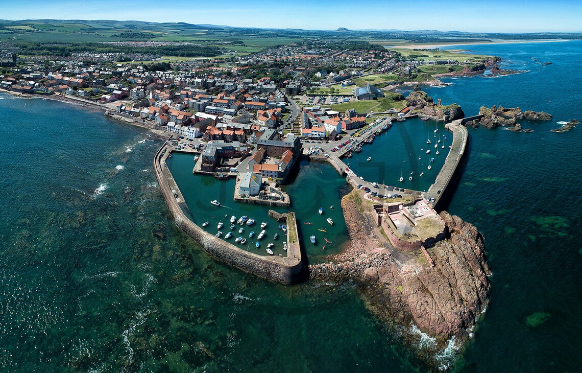 Aerial View of a Coastal Harbor Town and Twin Harbors Poster - Image 3