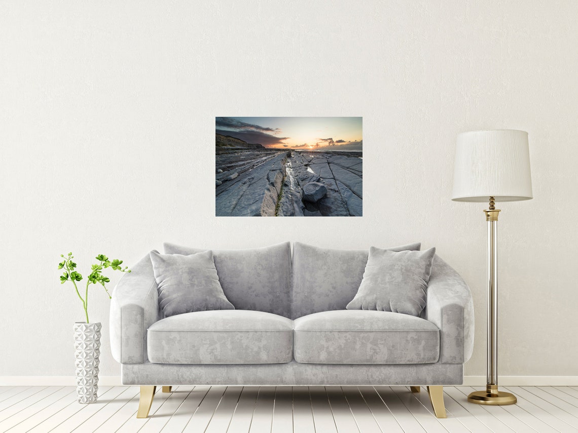 Kilve Beach Somerset Fossil Rock Shore Sunset Photography Print - Image 2