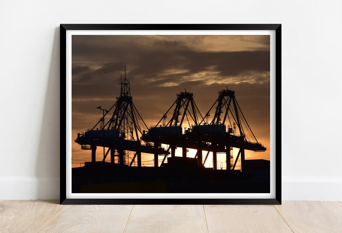 Felixstowe Port Suffolk Cranes at Sunset Art Print