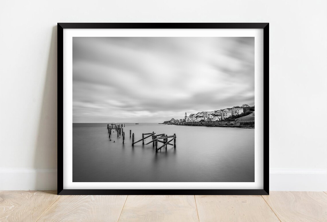 Swanage Dorset Old Pier Remains Black And White Seascape Poster