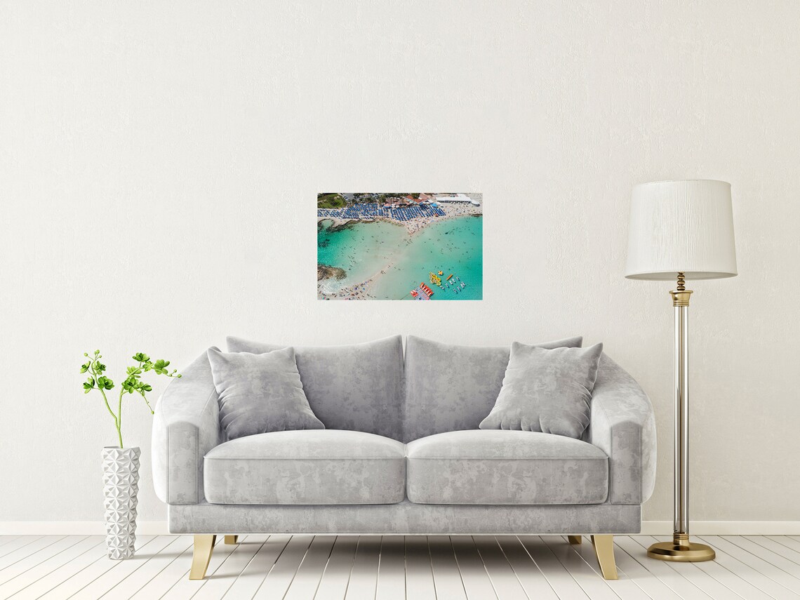 Nissi Beach Cyprus Aerial Turquoise Water Umbrellas Scene Poster - Image 2