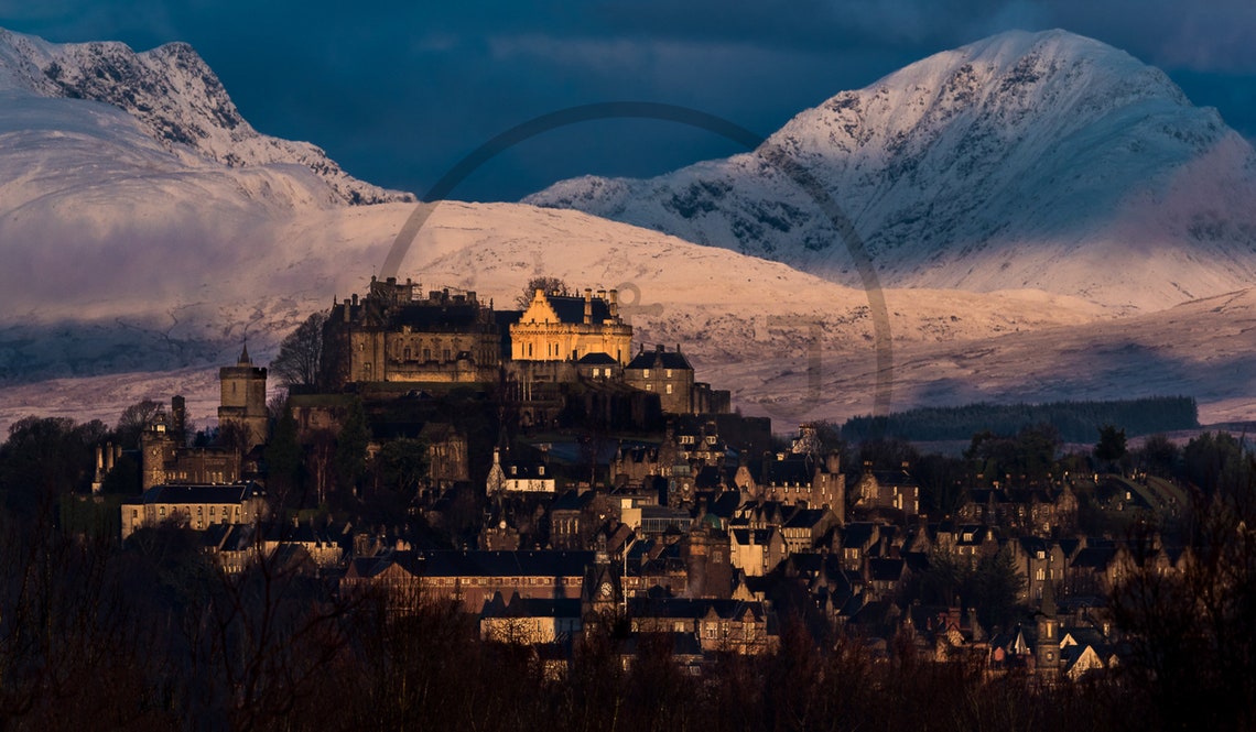 Stirling Castle Scotland Snowy Mountain Sunset Evening Poster - Image 3