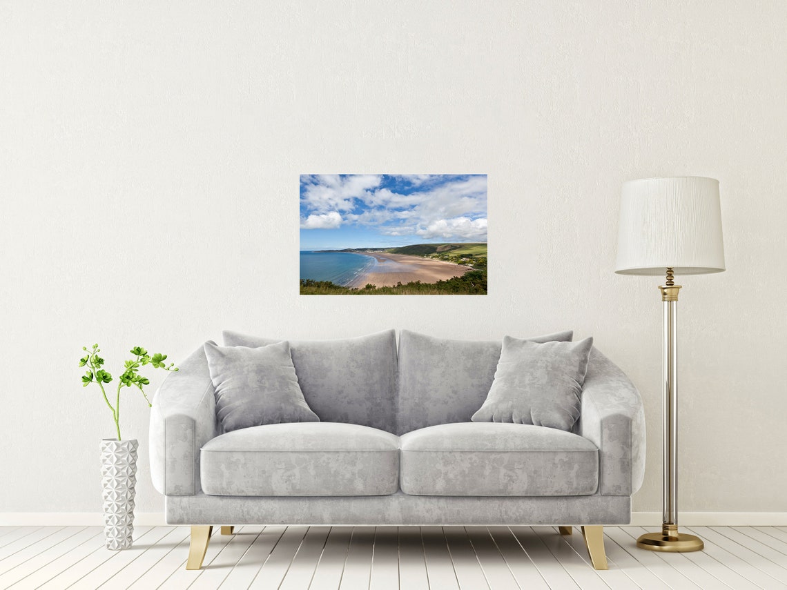 Putsborough Beach Devon Wide Sandy Bay Green Hills Clouds Poster - Image 2