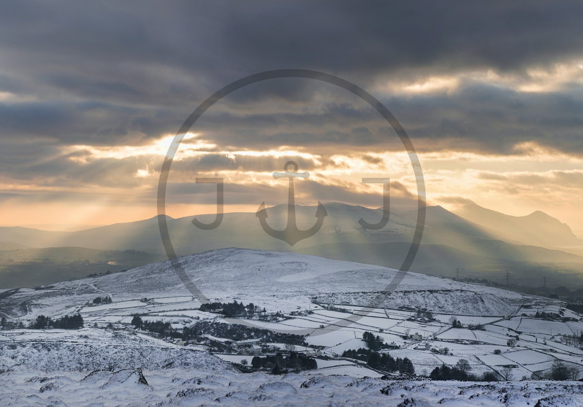 Moel Tryfan Northern Wales Winter Light Rays Mountain Snow Poster - Image 3