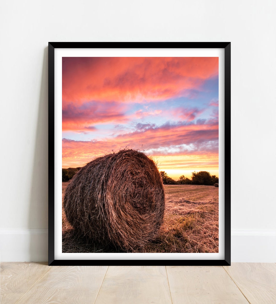 Hay Bale At Sunset South Downs Golden Sky Countryside Poster