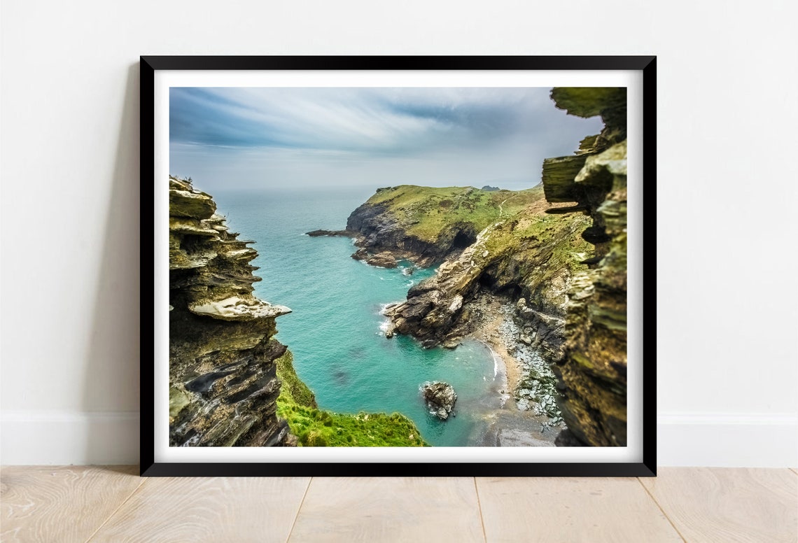 Tintagel Cornwall Cliffs Turquoise Cove Atlantic Coast Poster