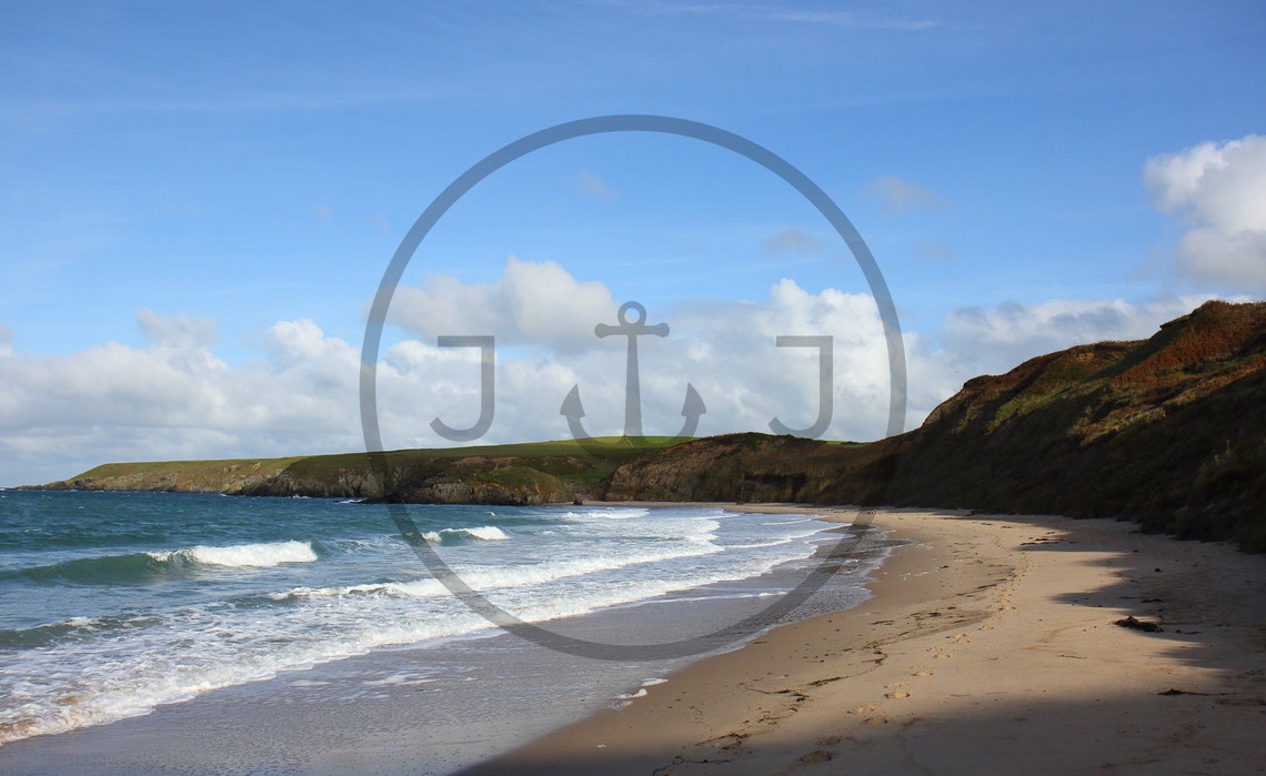 Traeth Porthor Beach Blue Waves And Green Cliffs Wales Poster - Image 3
