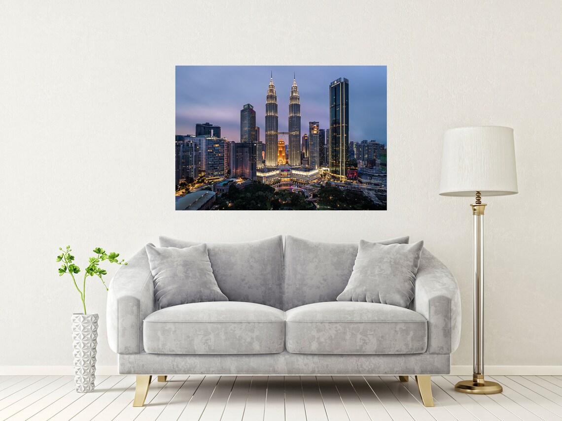 Kuala Lumpur Malaysia Petronas Twin Towers Lit At Dusk Night Poster - Image 2