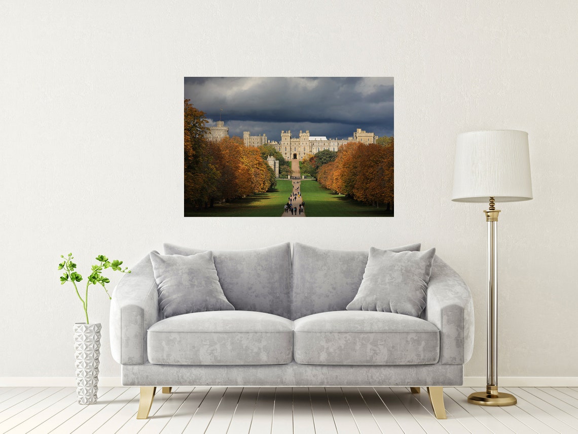 Windsor Castle Framed by Autumn Trees Under Dark Storm Clouds Poster - Image 2