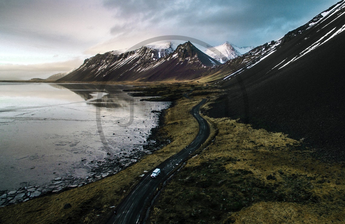Stokksnes Iceland Vestrahorn Mountains Road Campervan Poster - Image 3