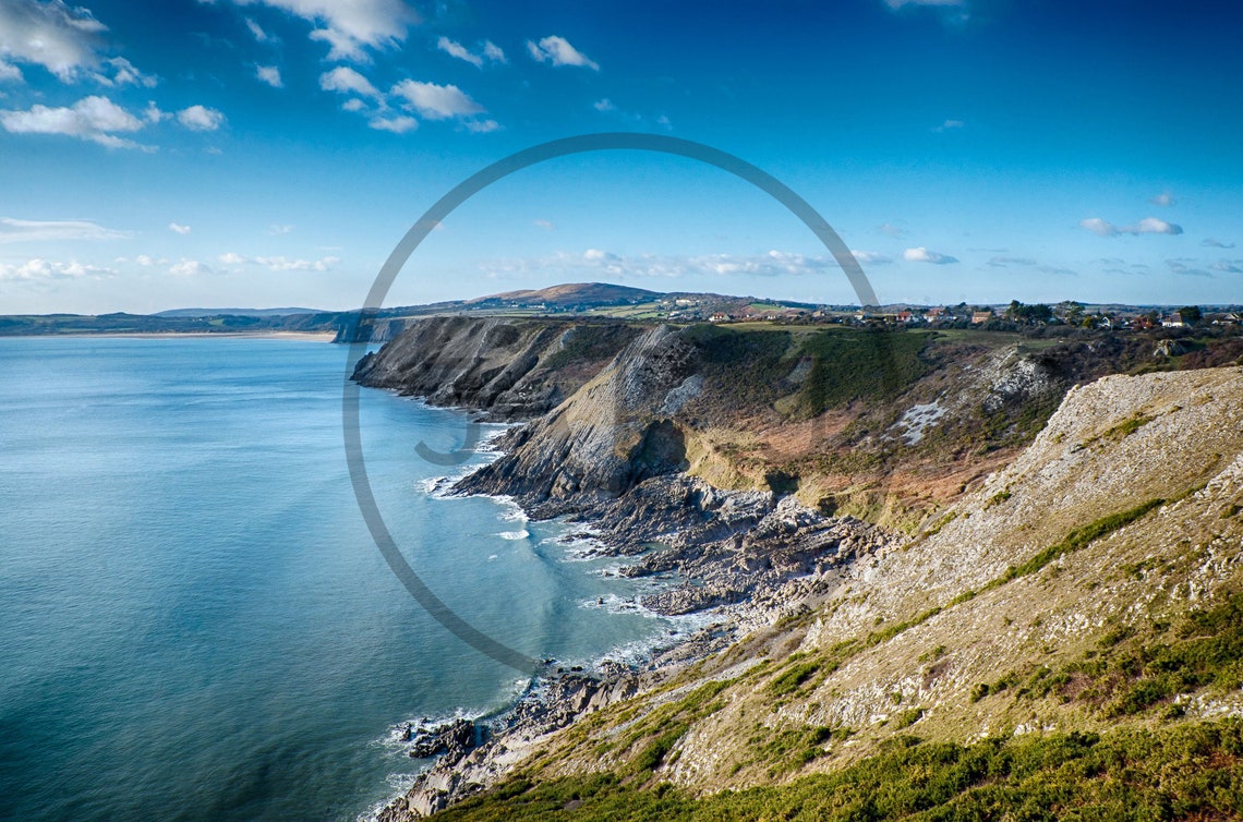 Gower Peninsula Wales Dramatic Cliff Coastline Panorama Print - Image 3