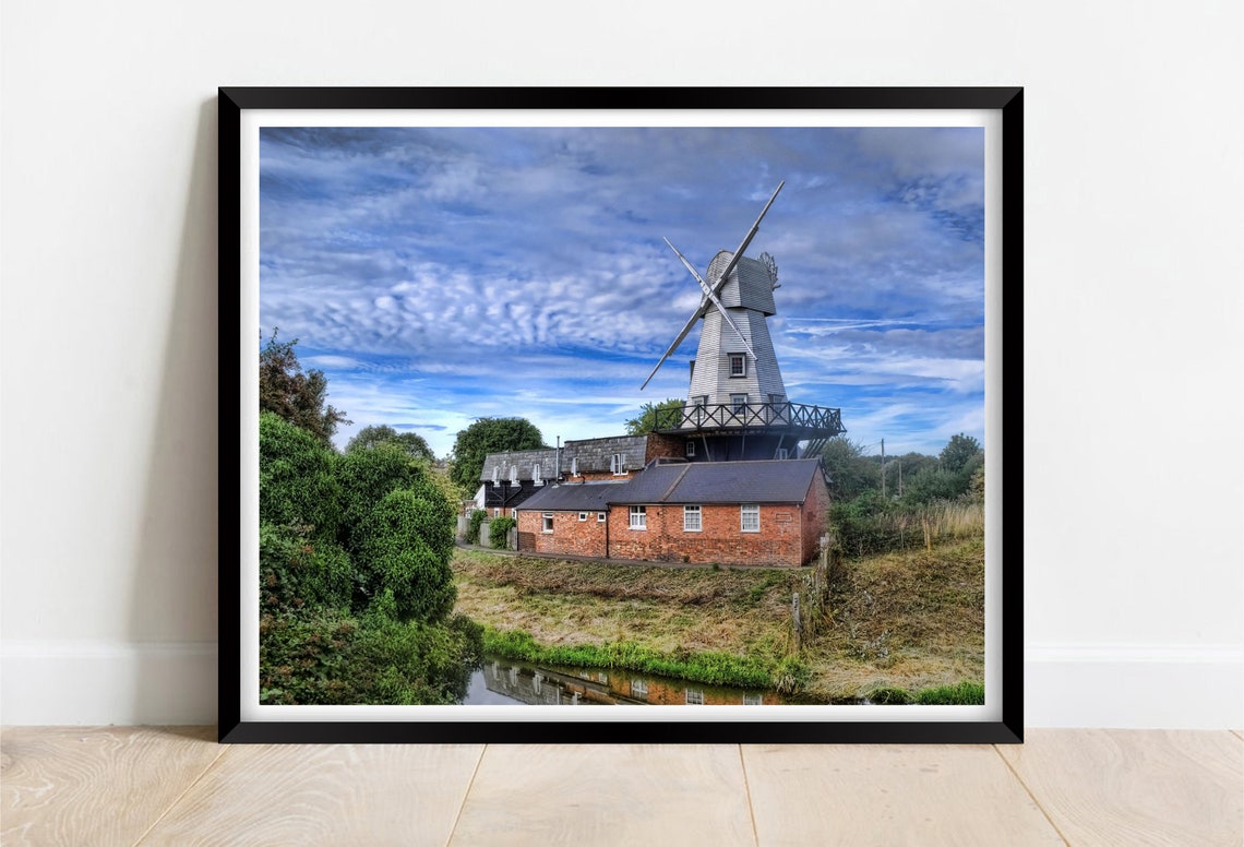 Rye Windmill East Sussex Smock Mill Blue Sky Brick Stream Poster