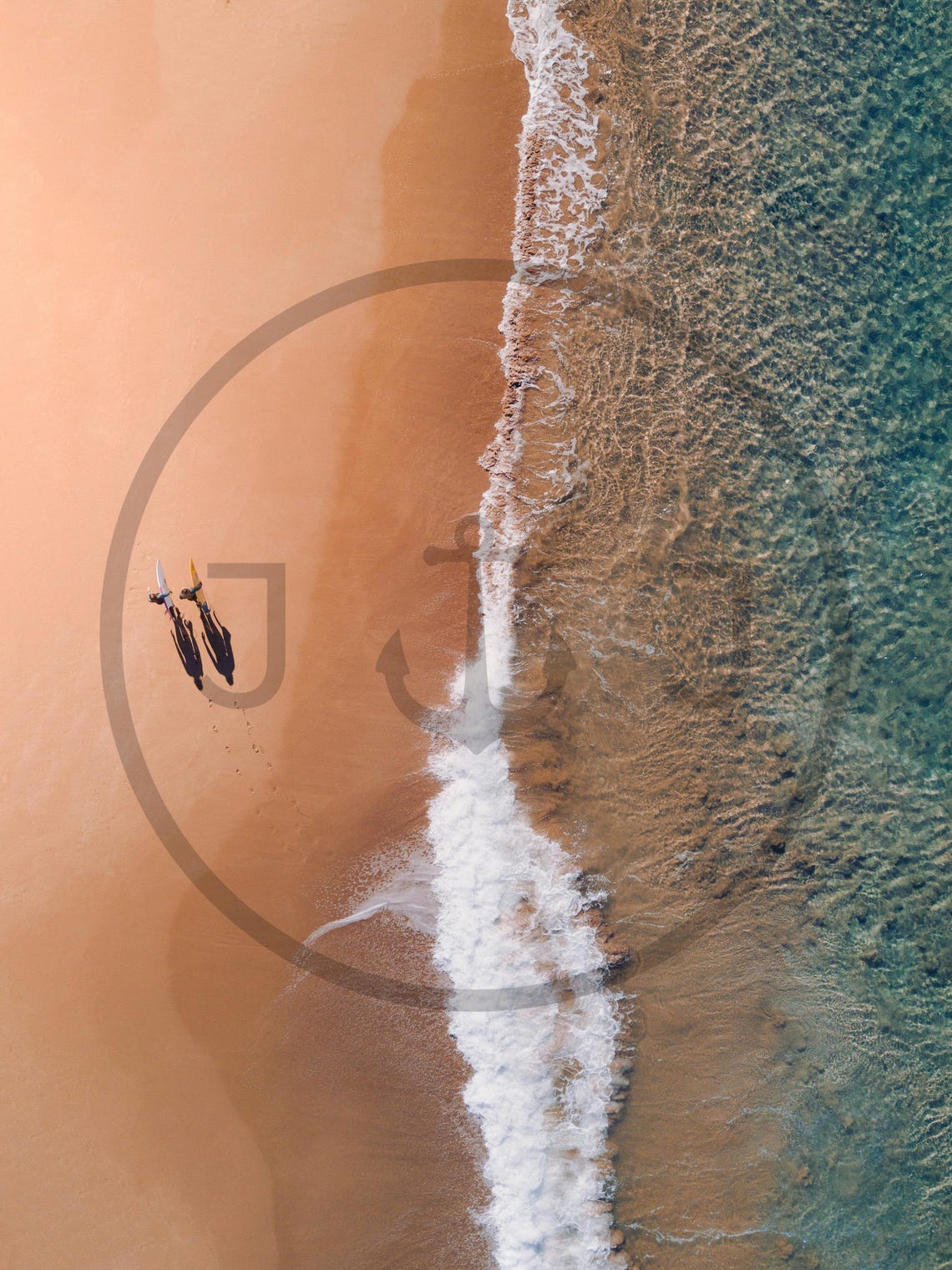 Surfers Walking to Waves Aerial Beach Golden Sand Drone Poster - Image 3