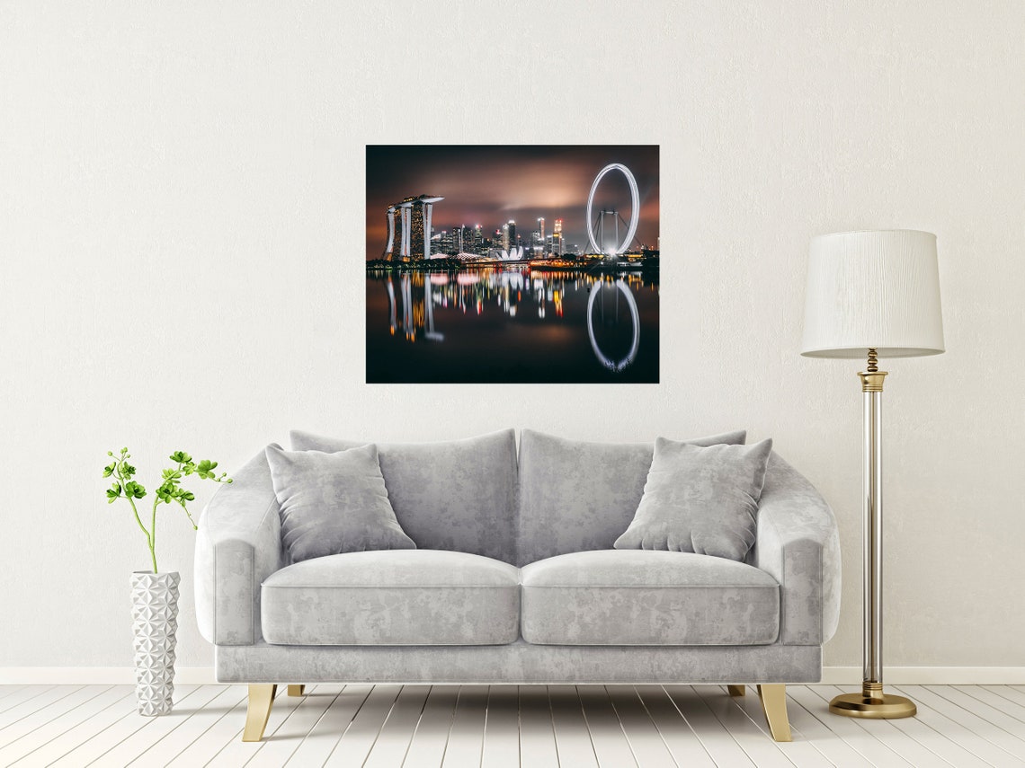 Singapore Marina Bay Night Skyline with Flyer Reflections Poster - Image 2