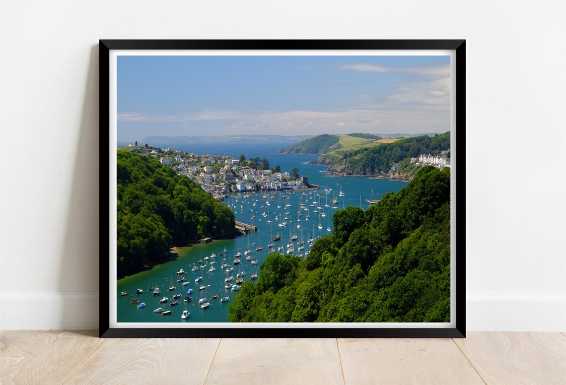 Polruan Village Cornwall Harbour Boats Green Cliffs Summer Poster