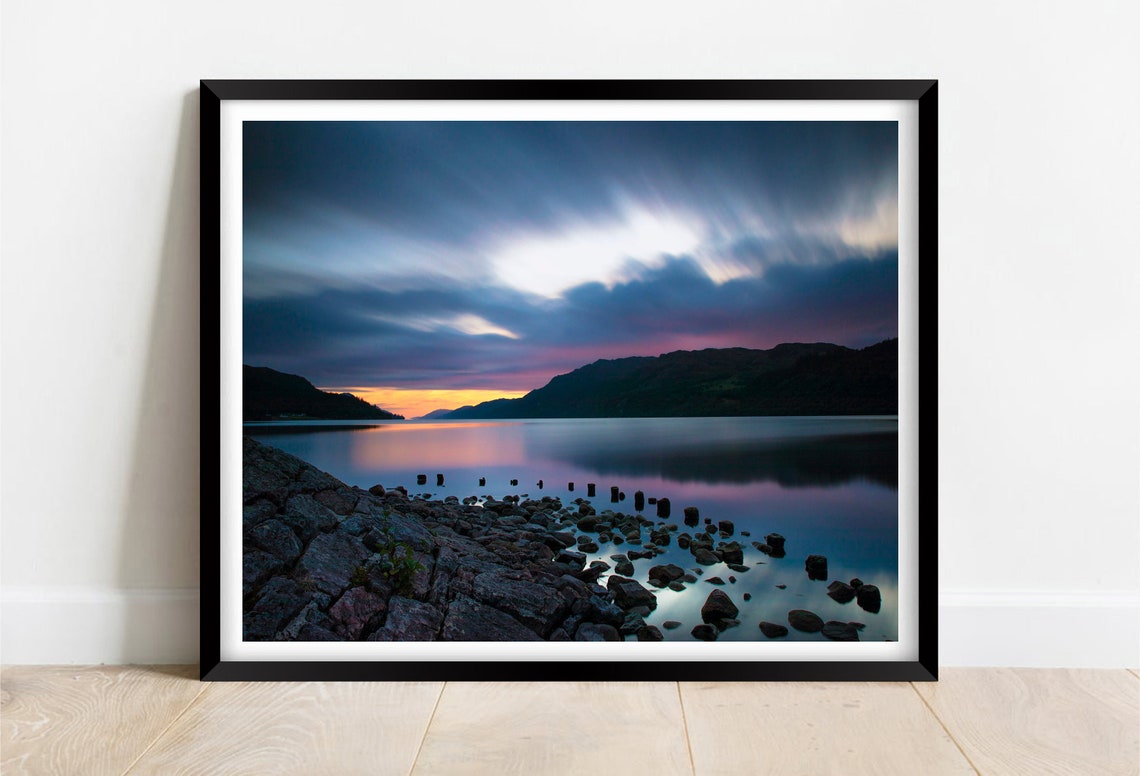 Loch Ness Scottish Highlands Lake Sunset Long Exposure Poster