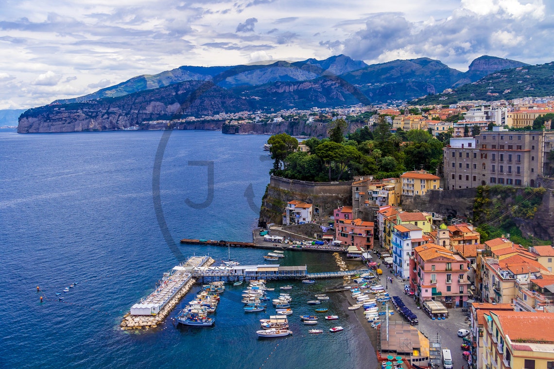 Sorrento Italy Colourful Harbour Cliffs Coast Sunset Sky Poster - Image 3