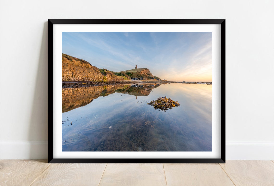 Kimmeridge Bay Dorset Still Water Cliff Reflection Sunset Poster