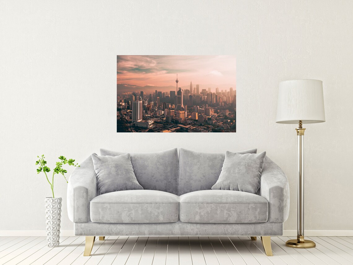 Kuala Lumpur Malaysia Skyline Sunset With KL Tower And Pink Clouds Poster - Image 2