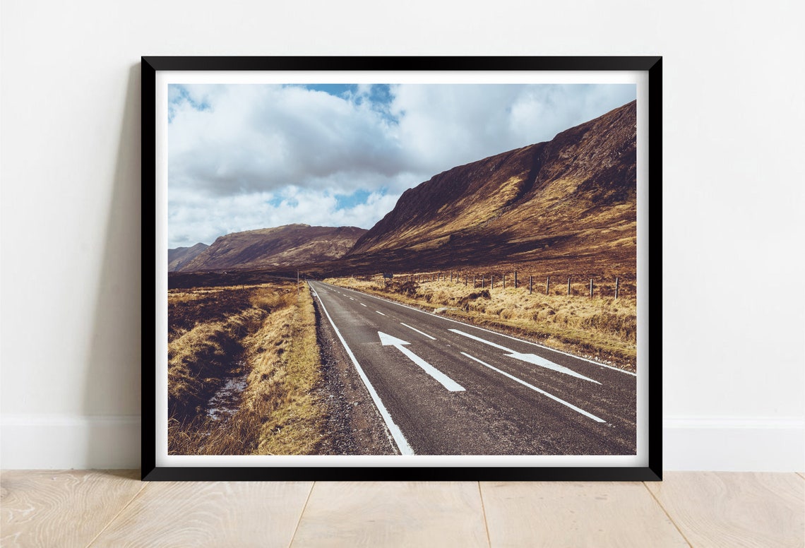 Glencoe Scotland Open Road Through Dramatic Mountain Valley Poster