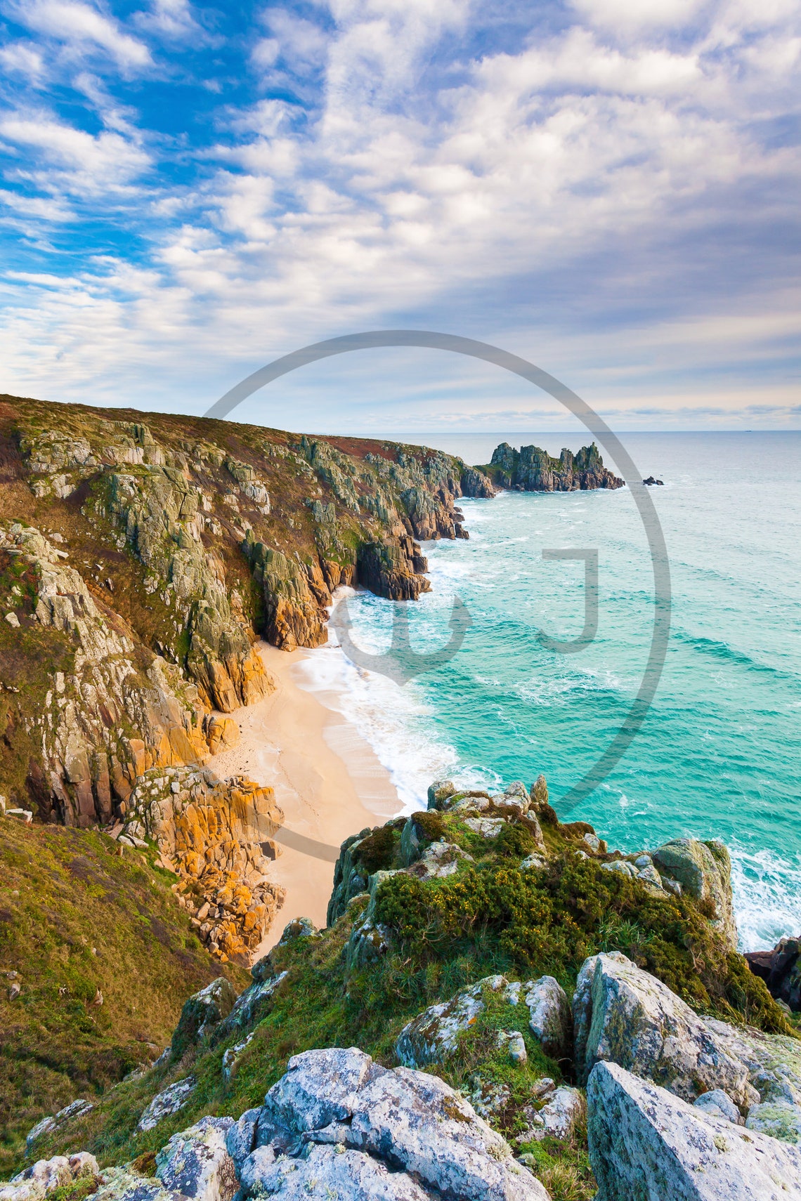 Pedn Vounder Beach Cornwall Rocky Cliffs And Turquoise Sea Poster - Image 3