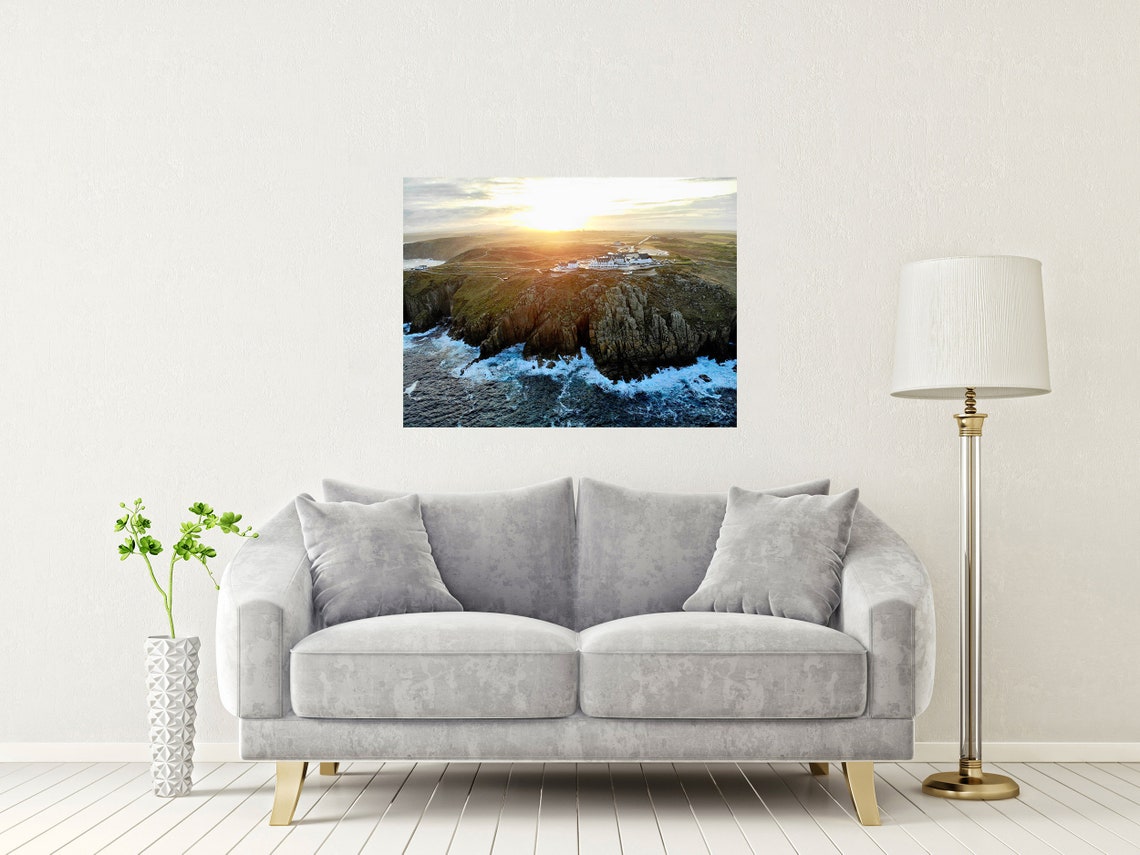 Lands End Cornwall Cliffs Aerial Sunset Over West Coast Poster - Image 2