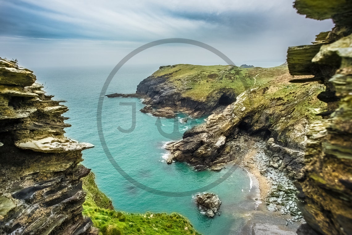 Tintagel Cornwall Cliffs Turquoise Cove Atlantic Coast Poster - Image 3