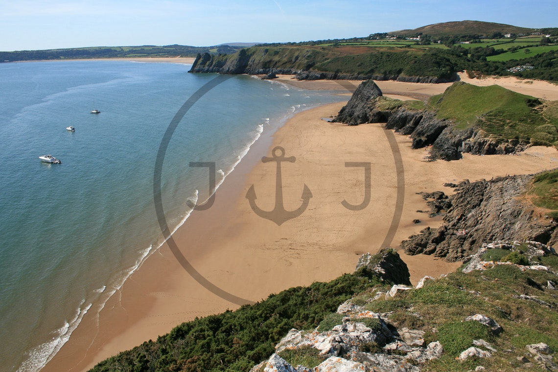 Oxwich Bay Beach Gower Wales Golden Cliffs Coastal Landscape Print - Image 3