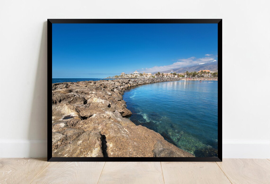 Volcanic Rocky Jetty Clear Turquoise Water Resort Town Poster - Image 2