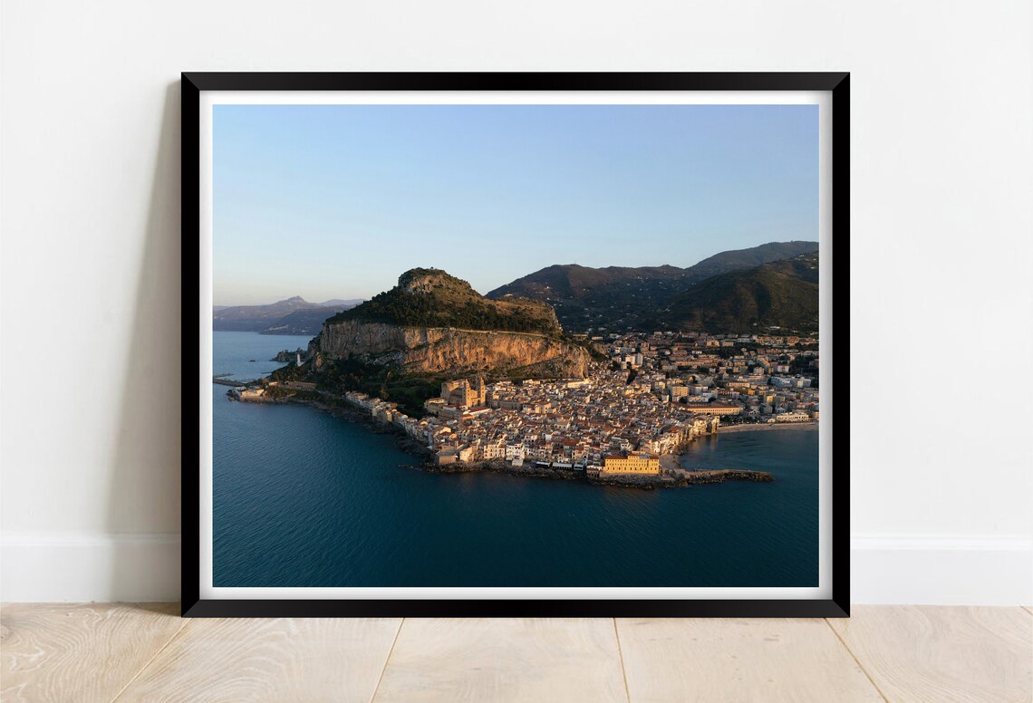 Cefalu Sicily Old Town Cliff Coast Aerial Mediterranean Poster