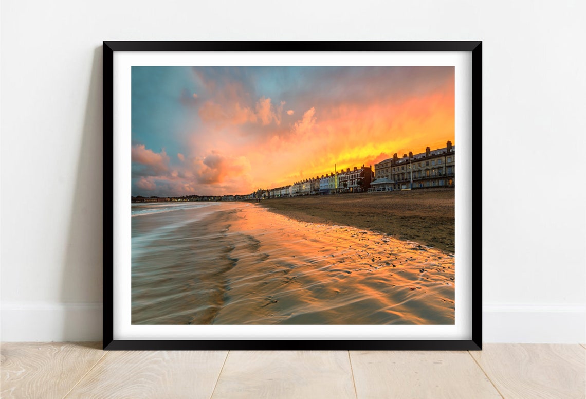 Weymouth Seafront Dorset Sunset Beach Rippled Sand Glow Poster