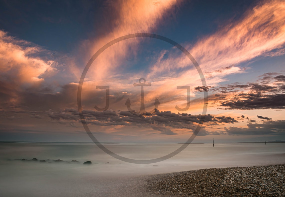 Pagham Beach Sunset with Dramatic Clouds and Shingle Shore Poster - Image 3