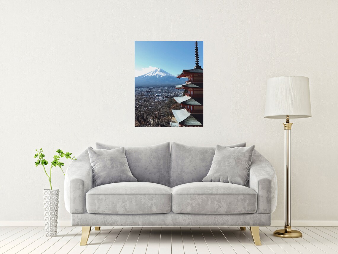 Mount Fuji Japan Sacred Snow Capped Peak Pagoda Temple Poster - Image 2