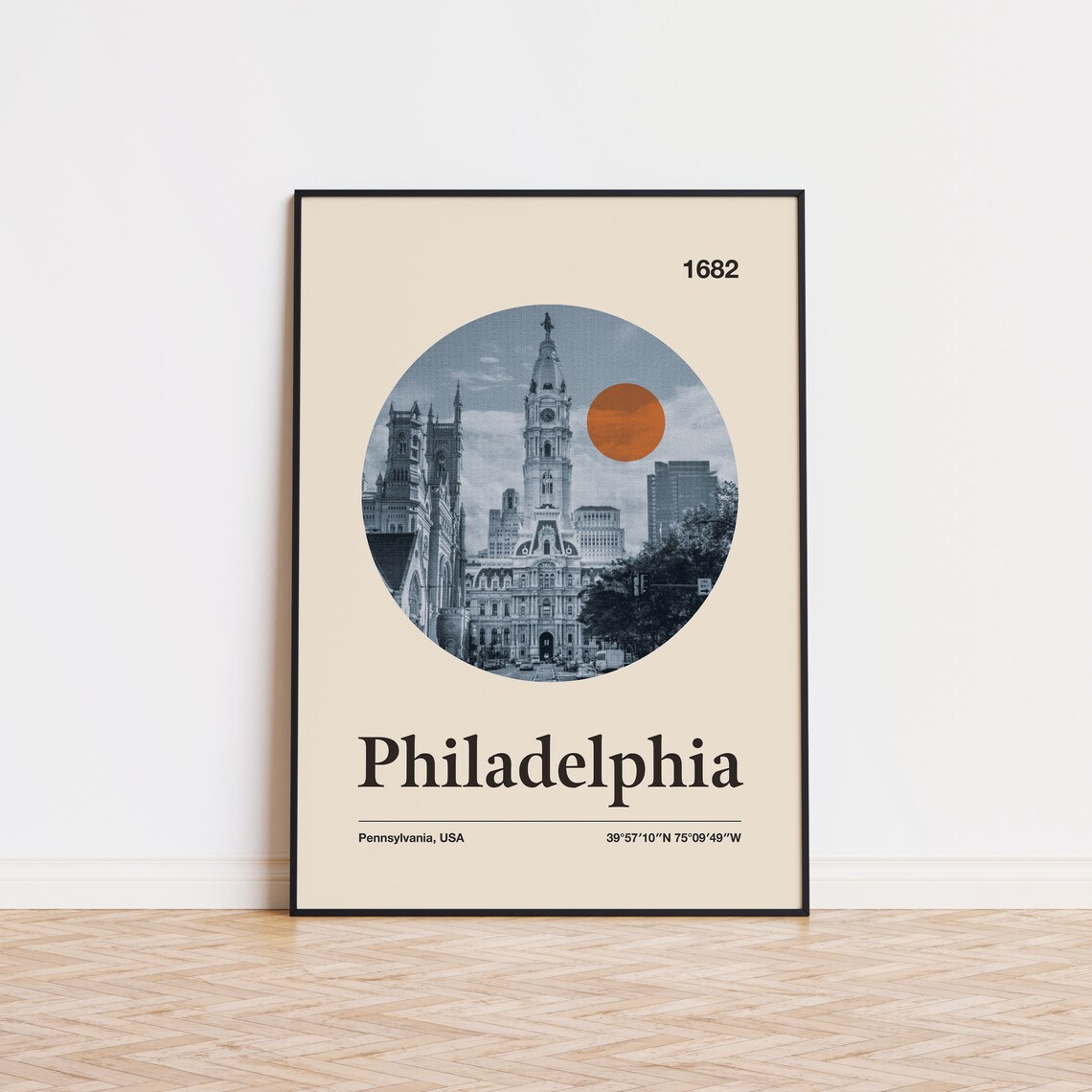 Philadelphia Minimalist Travel Poster, Mid-Century Art Print