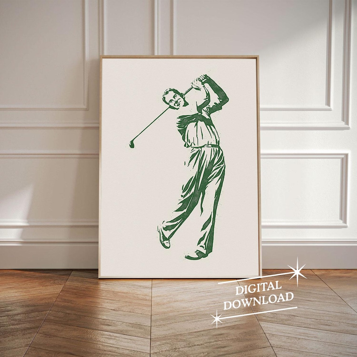Vintage Golfer Mid Swing Retro Green Sports Illustration Poster