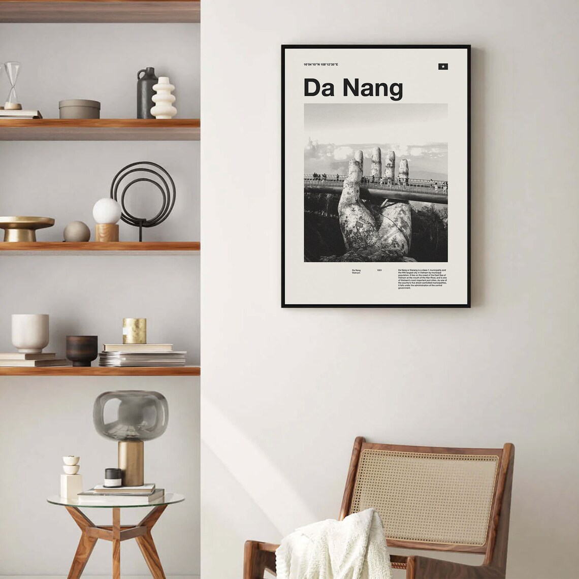 Da Nang Golden Bridge Vietnam Black and White Travel Photo Poster - Image 4