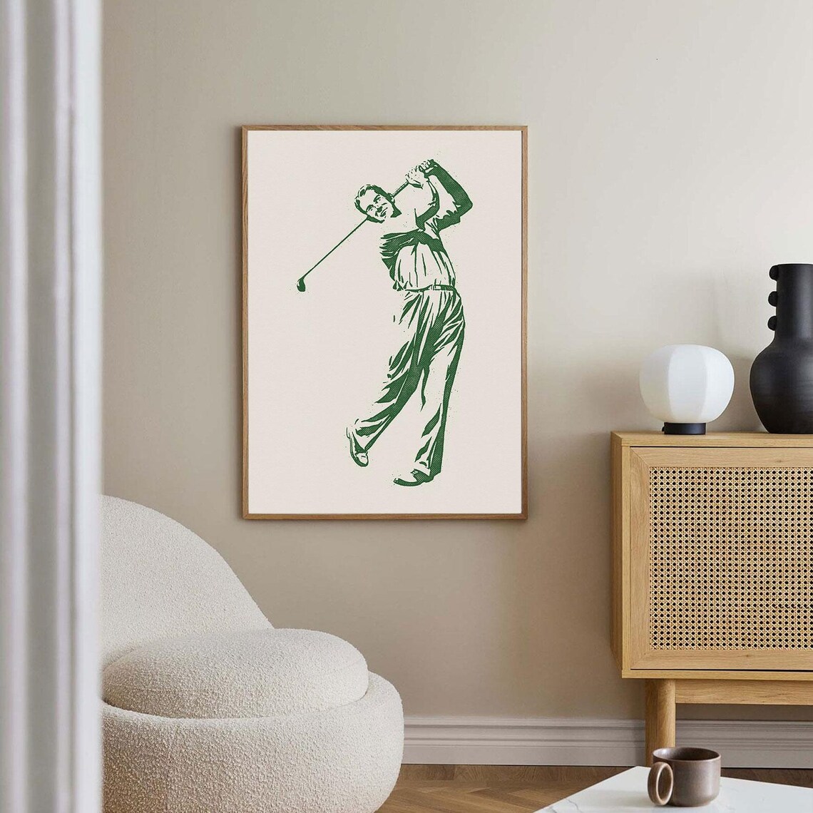 Vintage Golfer Mid Swing Retro Green Sports Illustration Poster - Image 4