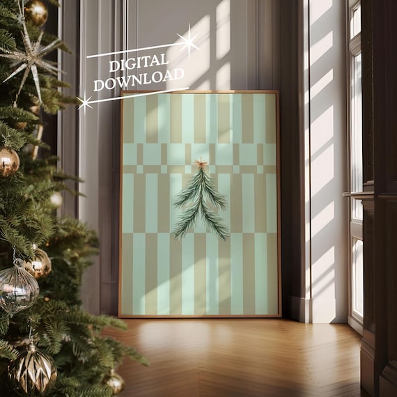 Vintage Christmas Wall Art Art Modern Stripe Christmas Print Trendy Holiday Wall Art Cute Christmas Art Print