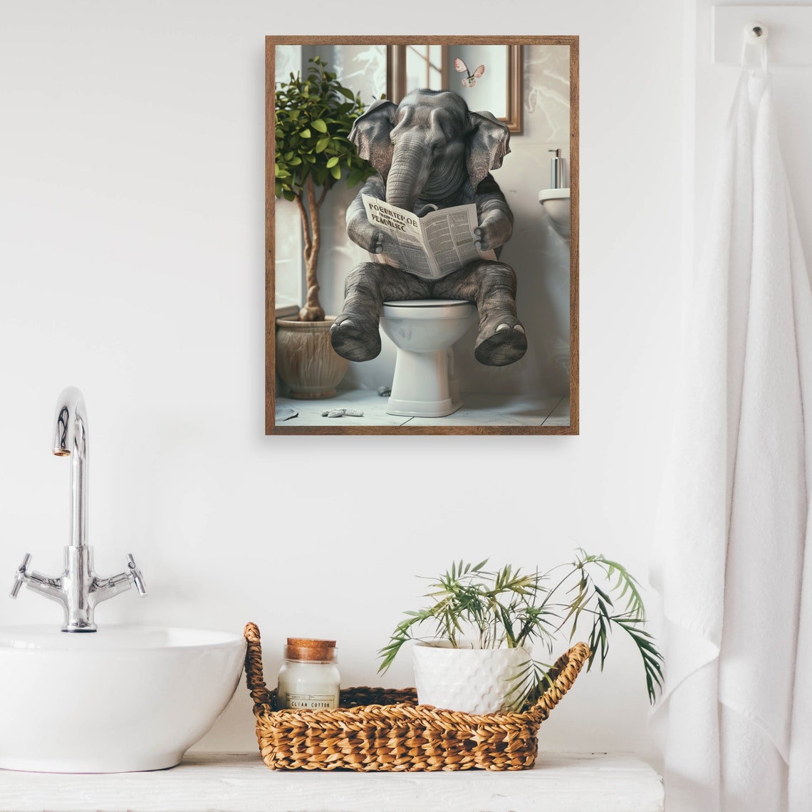 Elephant Reading a Newspaper While Sitting on the Toilet Funny Poster - Image 2
