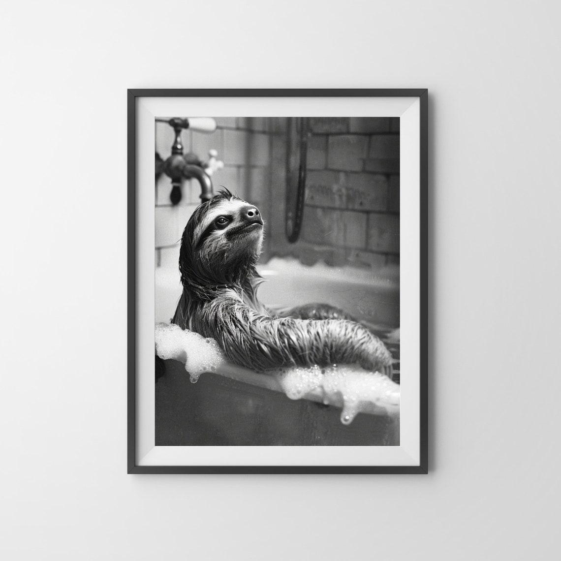 Sloth Relaxing in a Bubble Bath Under a Vintage Faucet Poster - Image 3